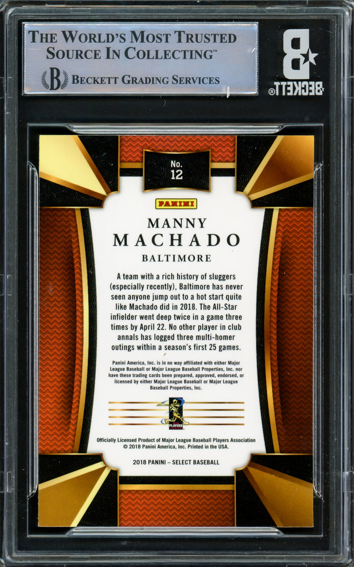 Manny Machado Autographed 2016 Panini Select Card #12 Orioles Beckett #16545581