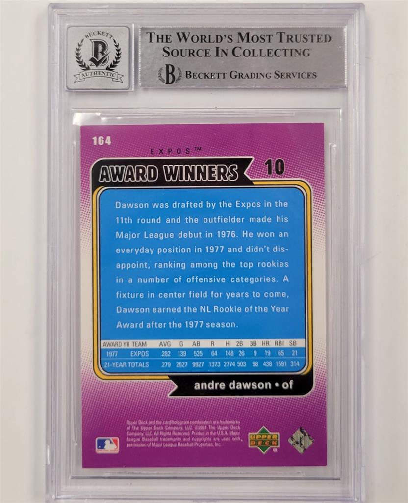 Andre Dawson signed 2001 UD 1970's Award Winner 164 card Beckett BGS BAS 10 auto