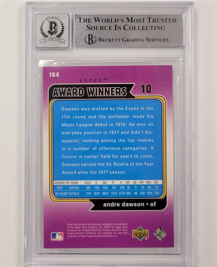 Andre Dawson signed 2001 UD 1970's Award Winner 164 card Beckett BGS BAS 10 auto