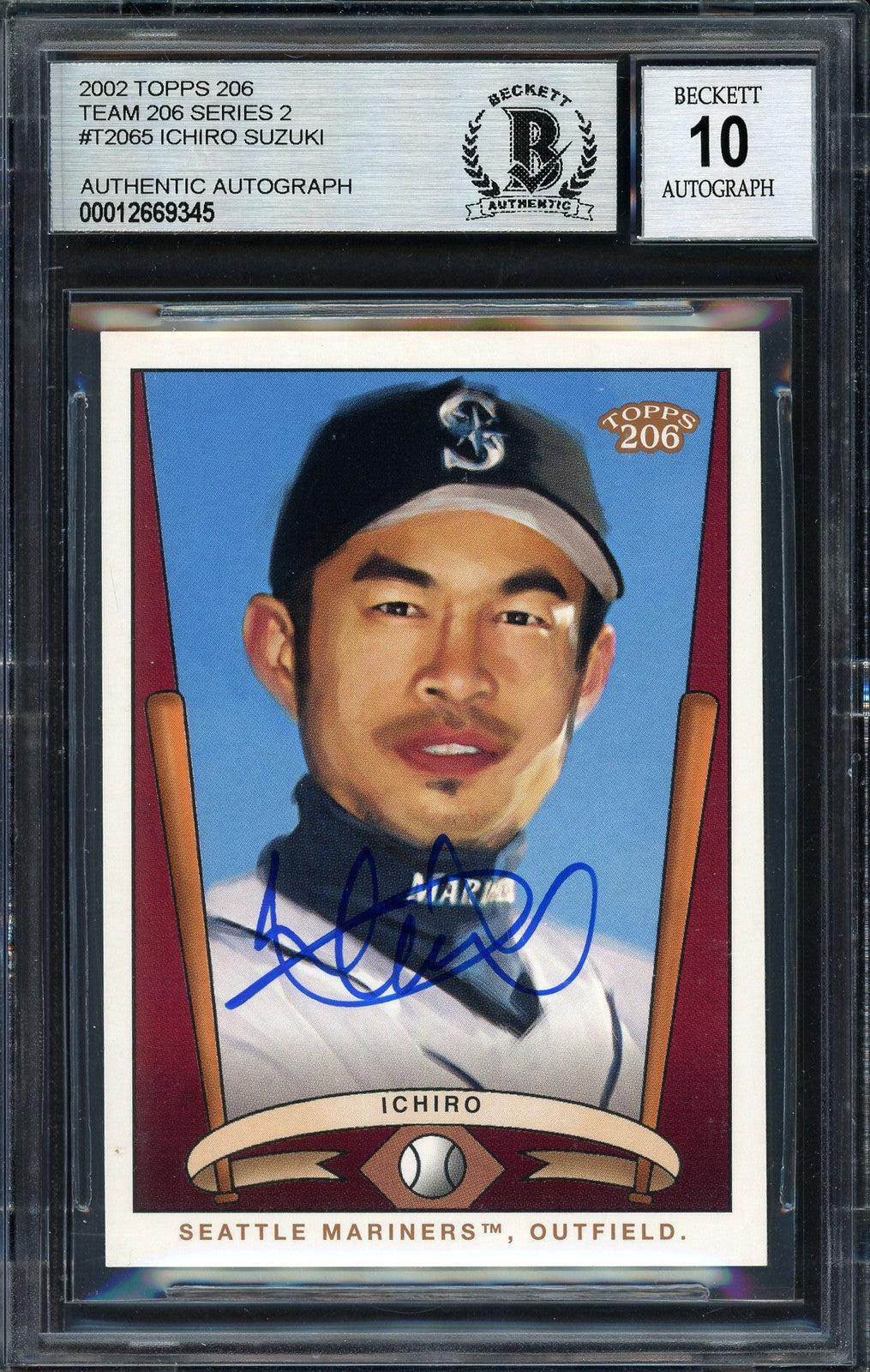 Ichiro Suzuki Signed 2002 Topps 206 Card T206-5 Seattle Mariners Auto 10 Beckett