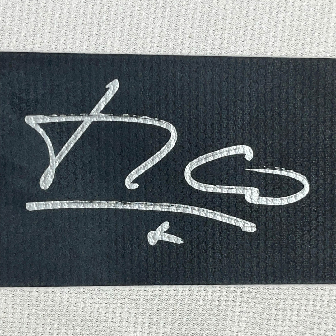 Framed Autographed/Signed Luis Figo 33x42 Real Madrid White Jersey BAS COA