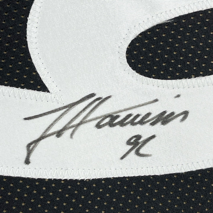 FRAMED Autographed/Signed JAMES HARRISON 33x42 Pittsburgh Black Jersey BAS COA