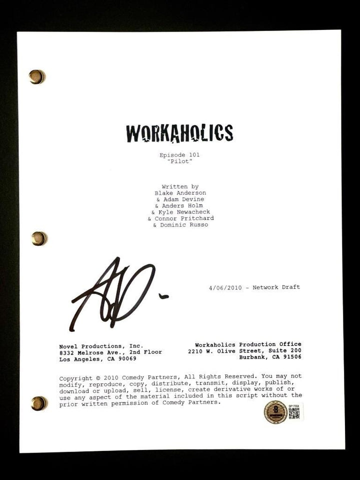 Adam Devine signed Workaholics Pilot TV script autograph (A) ~ Beckett BAS