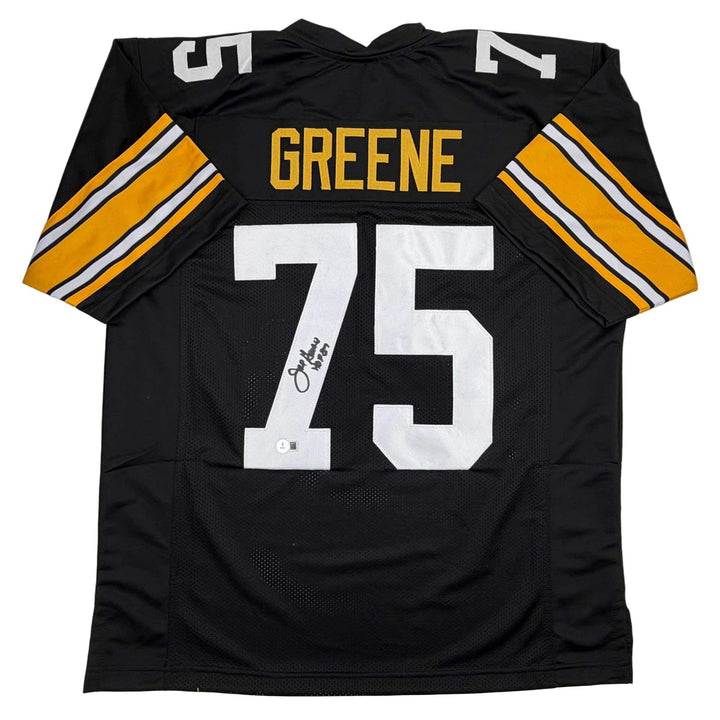 Autographed/Signed Mean Joe Greene HOF 87 Pittsburgh Black Jersey JSA COA