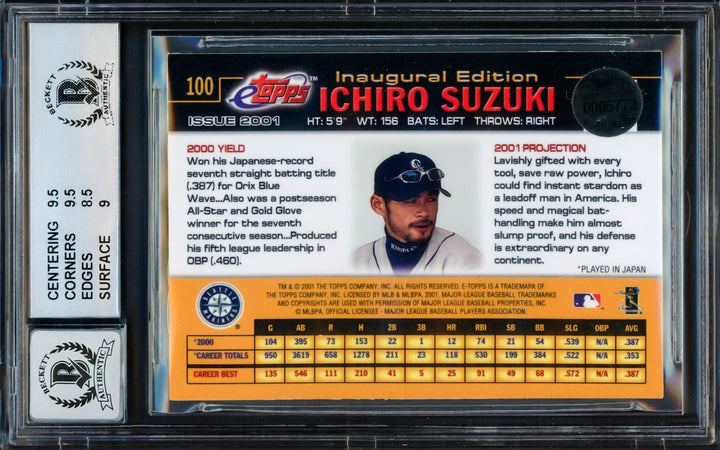 Ichiro Suzuki Signed 2001 eTopps RC 100 Mariners BGS 9 Auto GM 10 Beckett