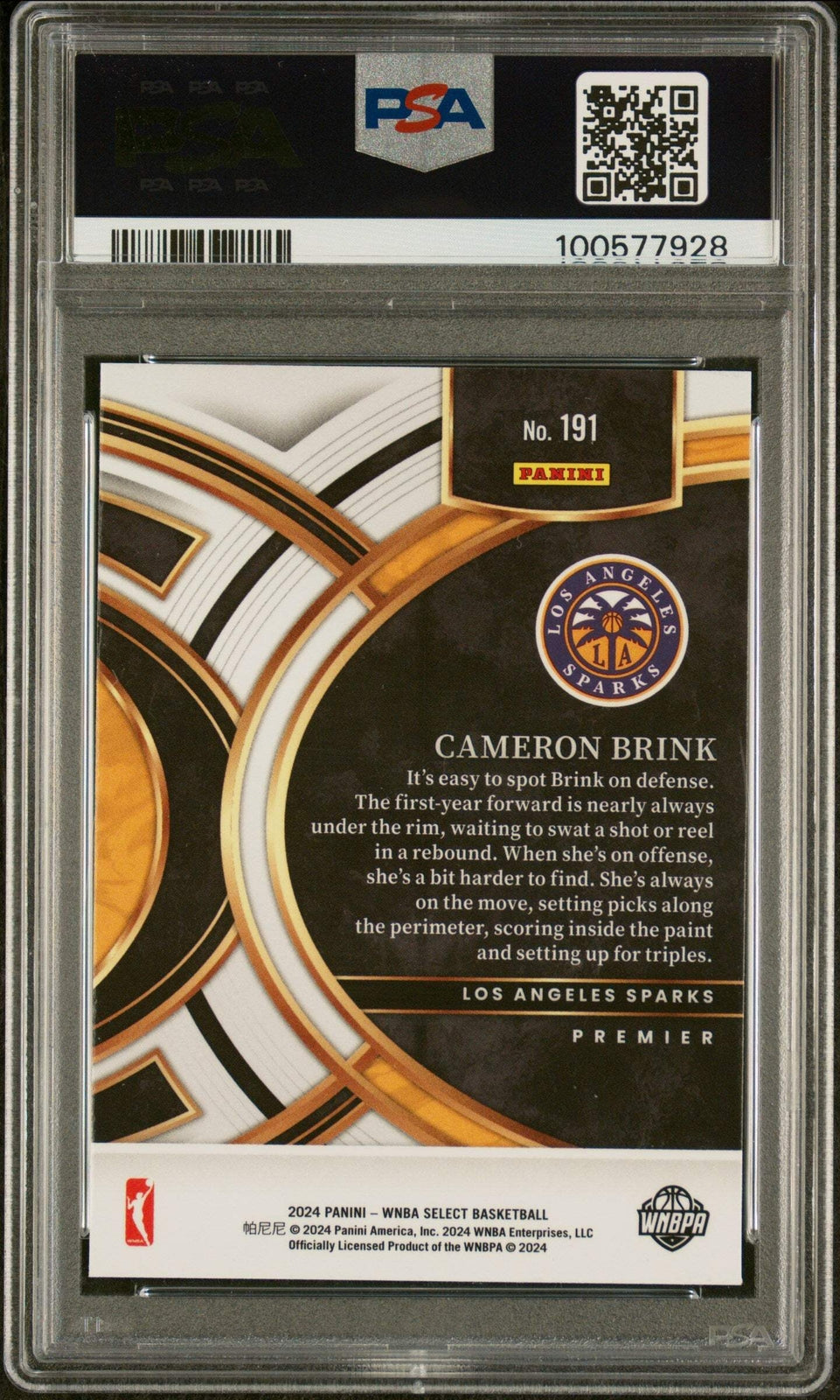 Graded 2024 Panini Select WNBA Cameron Brink #191 Rookie Basketball Card PSA 10