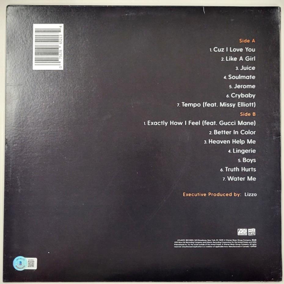 Lizzo signed Cuz I Love You Vinyl Album Cover Rap autograph (A) ~ Beckett BAS