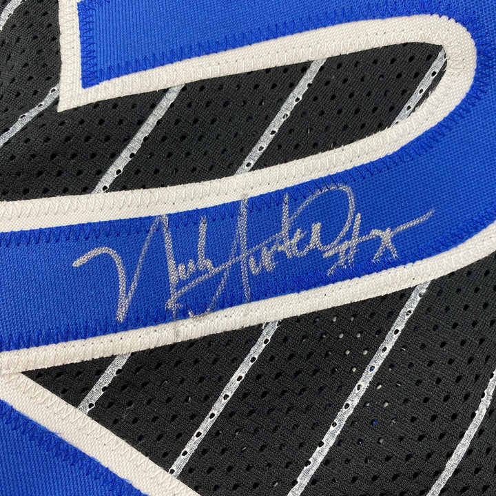 Autographed/Signed Nick Anderson Orlando Black Pinstripe Jersey PSA/DNA COA