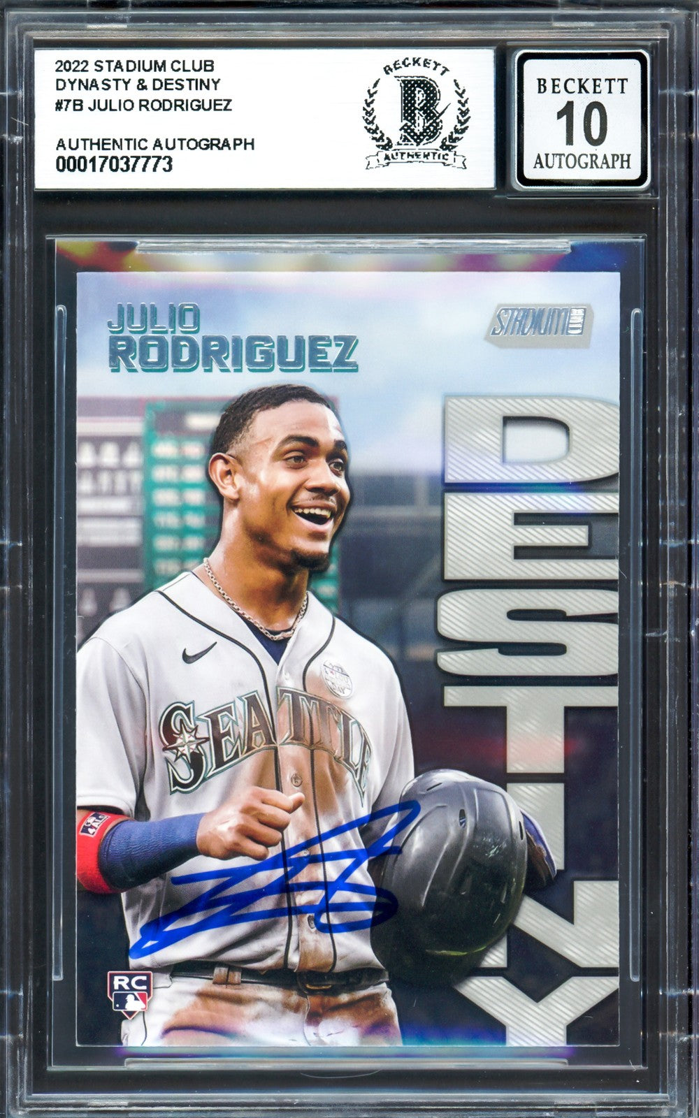 Julio Rodriguez Signed 2022 Stadium Club Destiny RC 7B Mariners Sig 10 Beckett