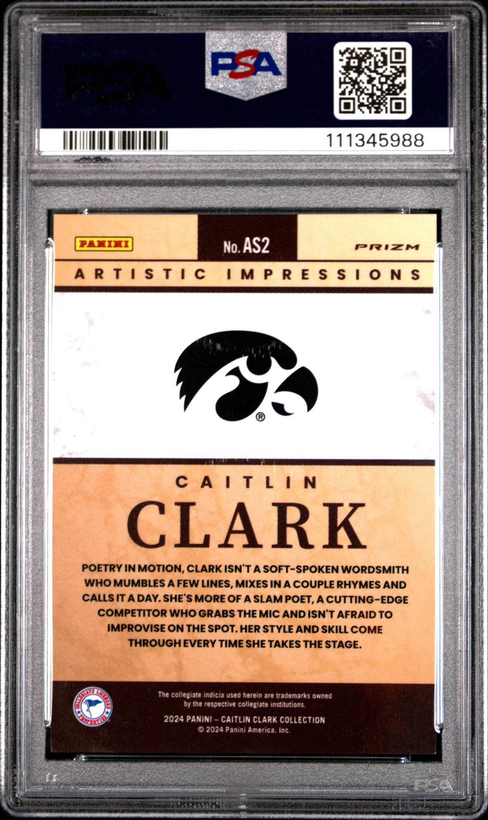 Graded 2024 Panini Caitlin Clark #AS2 Artistic Selection Basketball Card PSA 10