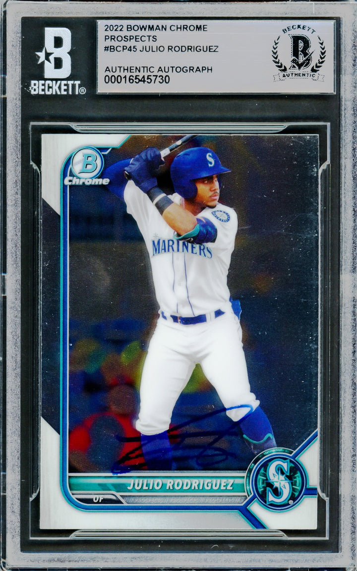 Julio Rodriguez Signed 2022 Bowman Chrome Card #BCP45 Seattle Mariners Beckett