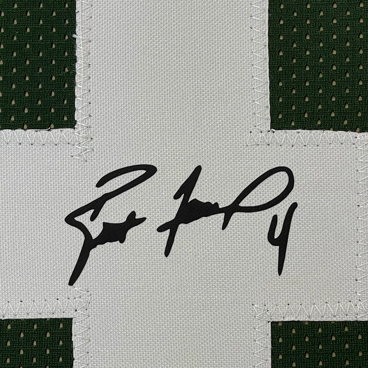 Framed Facsimile Autographed Brett Favre 33x42 Bay Green Reprint Auto Jersey