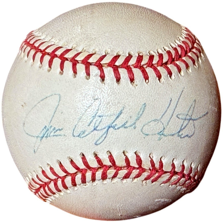 Jim "Catfish" Hunter signed Rawlings Official League Baseball imperfect- COA/HOF