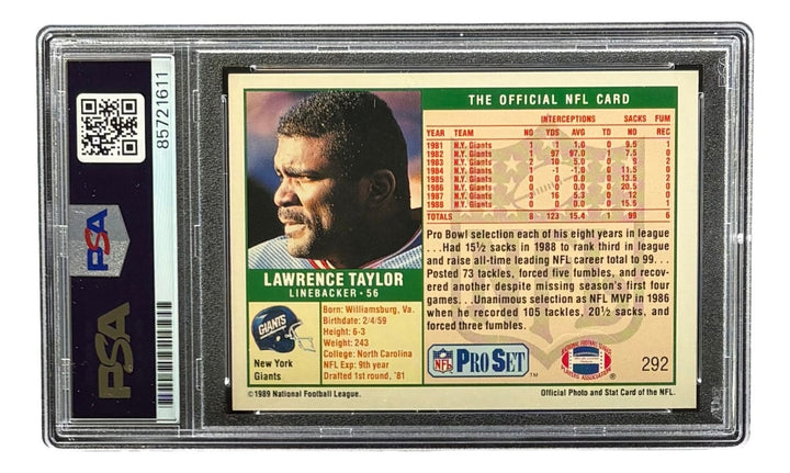Lawrence Taylor Signed 1989 Pro Set #292 Giants Trading Card PSA/DNA