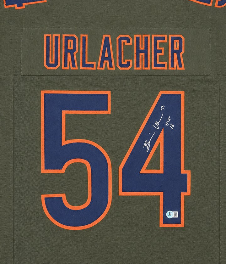 Chicago Bears Brian Urlacher Signed Camo Green Jersey "HOF 18" Beckett Witness