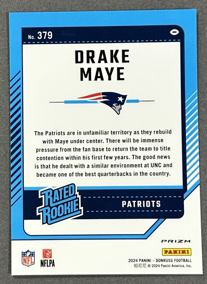 2024 Donruss Optic Drake Maye Preview Football Emoji Patriots Rookie SSP #379