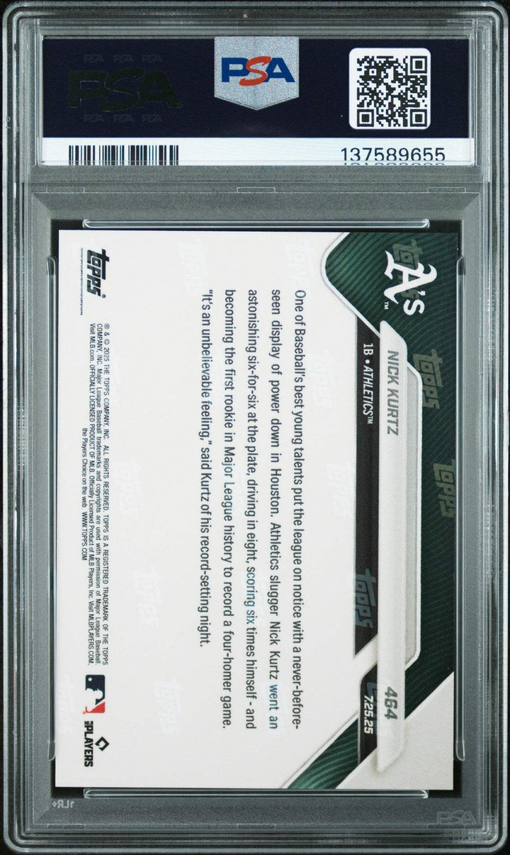 Graded 2025 Topps Now Nick Kurtz #464 Rookie RC Baseball Card PSA 10 Gem Mint