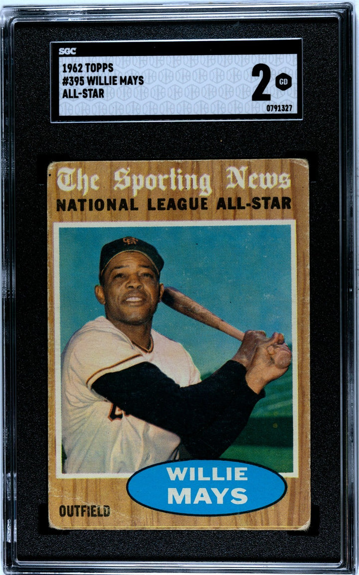 Willie Mays 1962 Topps All-Star Baseball Card #395- SGC Graded 2 Good