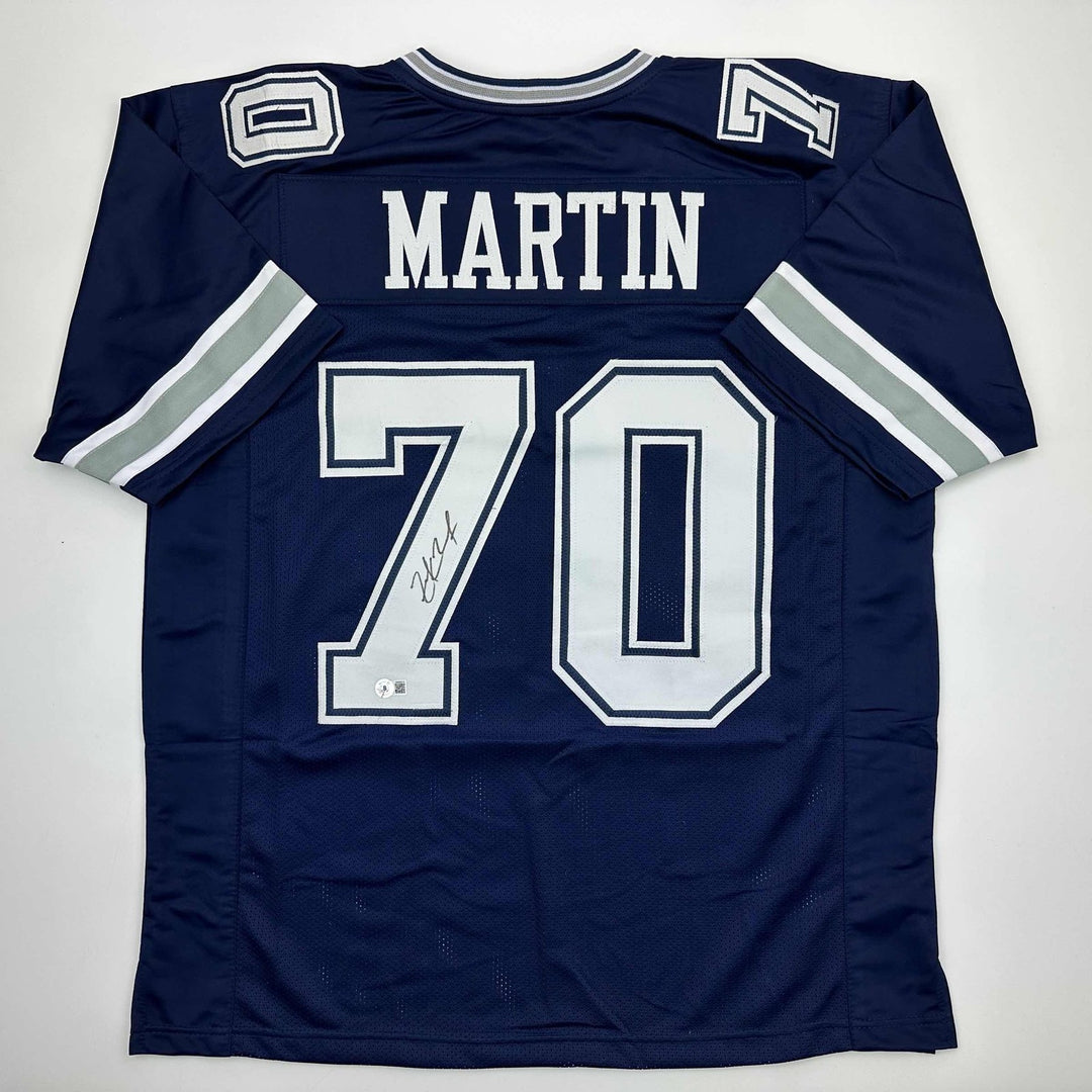 Autographed/Signed Zack Martin Dallas Blue Football Jersey Beckett BAS COA