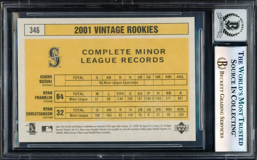 Ichiro Suzuki Signed 2001 Upper Deck Vintage RC 346 Mariners Auto GM 10 Beckett