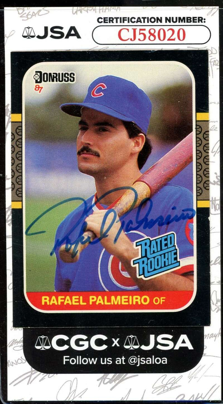 Rafael Palmeiro JSA Coa Signed 1987 Donruss Rated Rookie Autograph