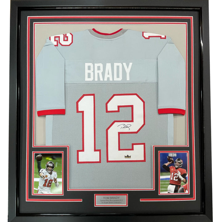 Framed Facsimile Autographed Tom Brady 33x42 Tampa Bay Grey Reprint Auto Jersey