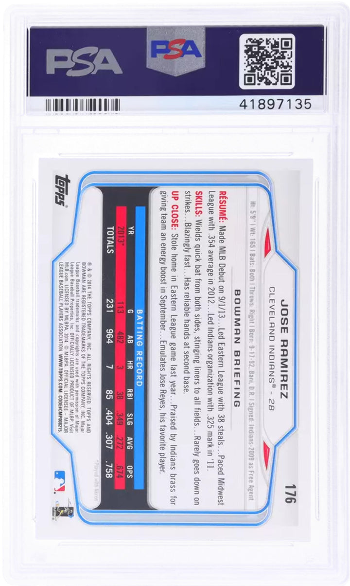 Graded 2014 Topps Bowman Jose Ramirez #176 Rookie RC Baseball Card PSA 10 Gem