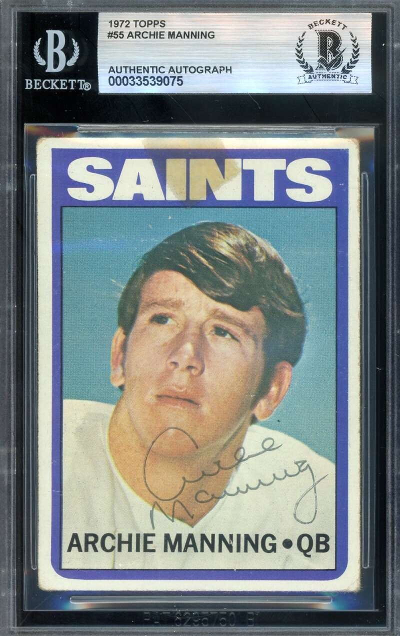 Archie Manning Beckett BAS Vintage Signed 1972 Topps Rookie Autograph