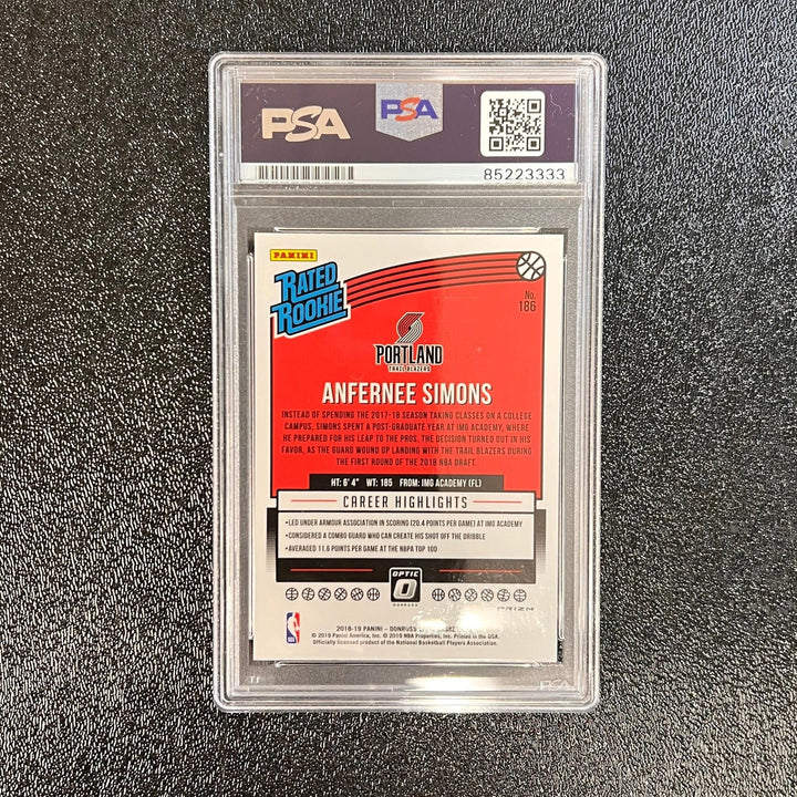 2018 Donruss Optic Rated Rookie #186 ANFERNEE SIMONS Signed Rookie Card AUTO PSA