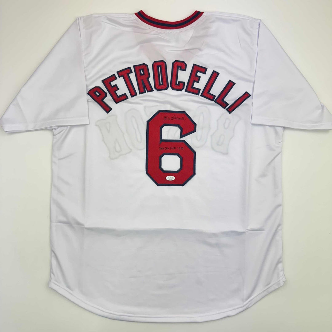 Autographed/Signed Rico Petrocelli HOF 1999 Boston White Jersey JSA COA