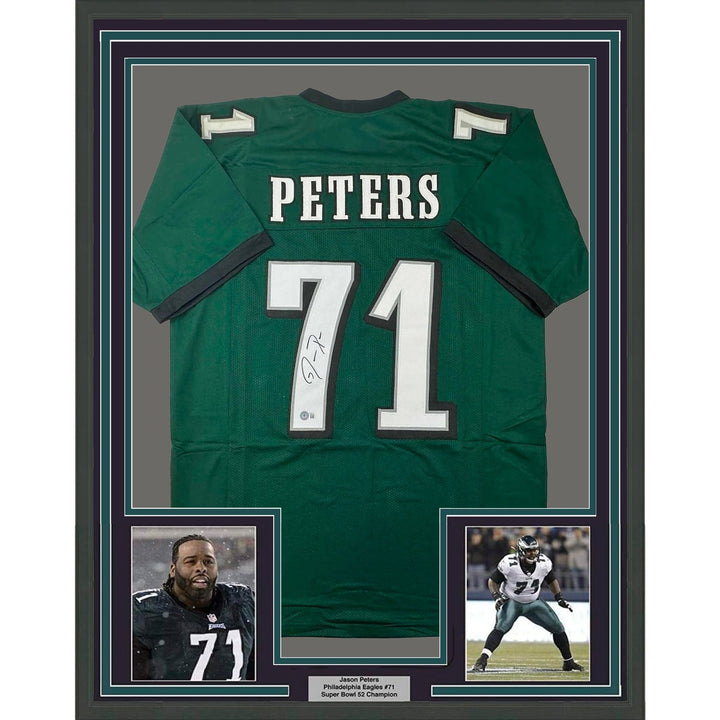 FRAMED Signed JASON PETERS 35x39 Philadelphia Green Jersey JSA COA