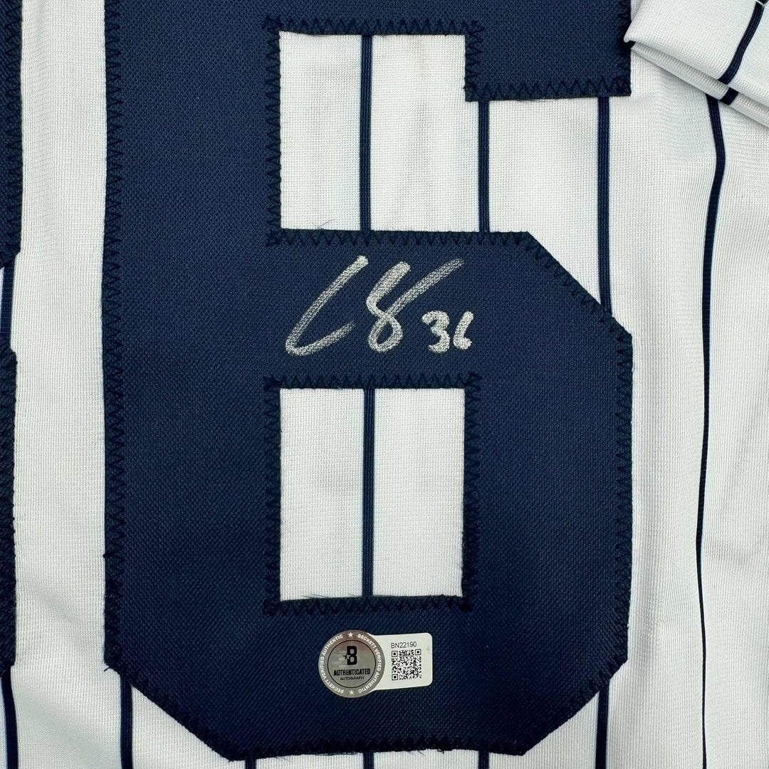 Framed Signed Clarke Schmidt 35x39 New York Pinstripe Jersey COA