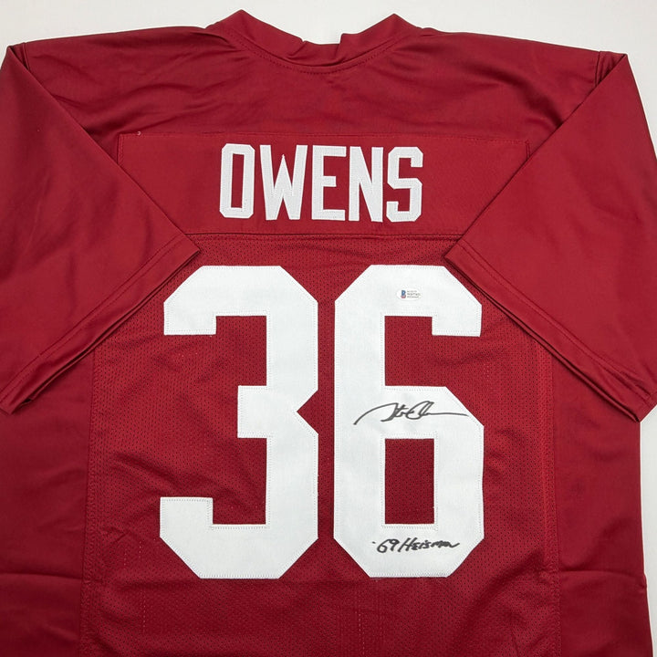 Autographed/Signed Steve Owens 69 Heisman Oklahoma Maroon Jersey Beckett BAS COA