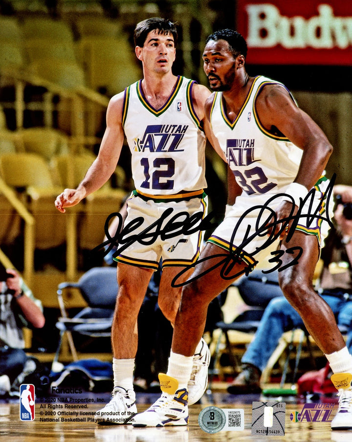 John Stockton & Karl Malone Signed 8x10 Photo Utah Jazz Beckett BAS Witness