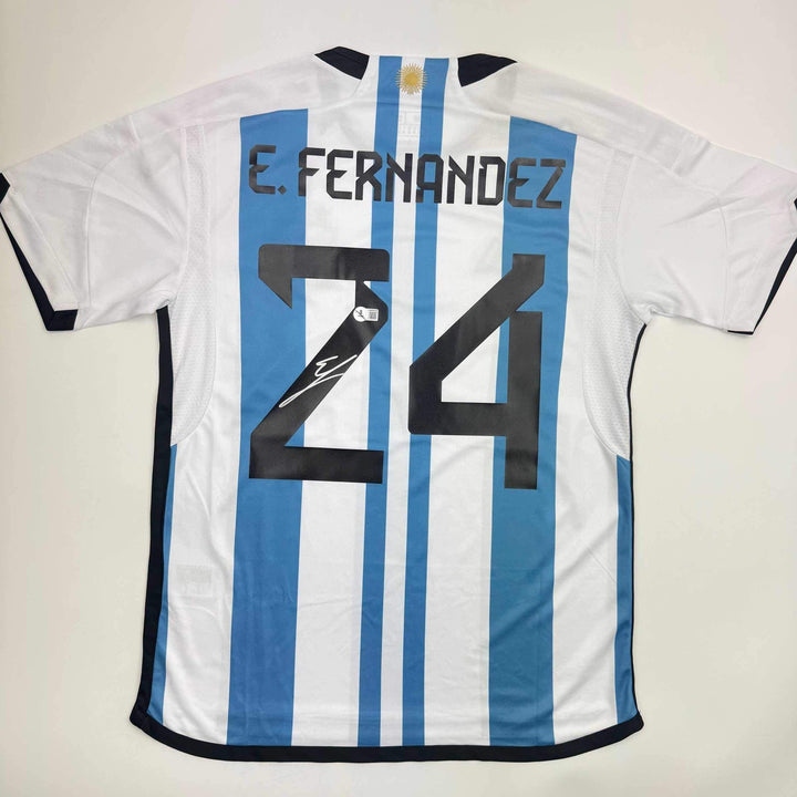 Autographed/Signed Enzo Fernandez Argentina Blue World Cup Jersey Beckett COA