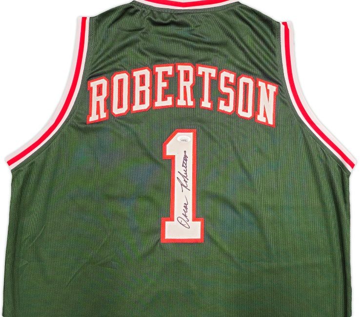 Oscar Robertson Milwaukee Signed Green Basketball Jersey JSA