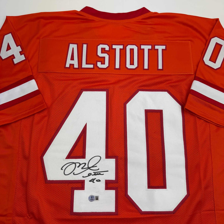 Autographed/Signed Mike Alstott Tampa Bay Orange Creamsicle Jersey Beckett COA