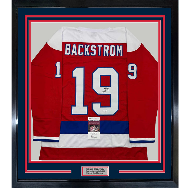 Framed Autographed/Signed Nicklas Backstrom 35x39 Red Retro Jersey JSA COA