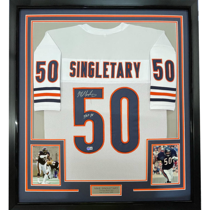 FRAMED Signed MIKE SINGLETARY HOF 35x39 Chicago White Jersey JSA COA