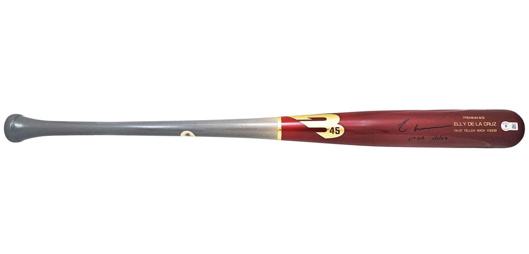 Elly De La Cruz Auto Red B45 Player Model Bat Reds 1st MLB HR 6/7/23 Beckett Wit