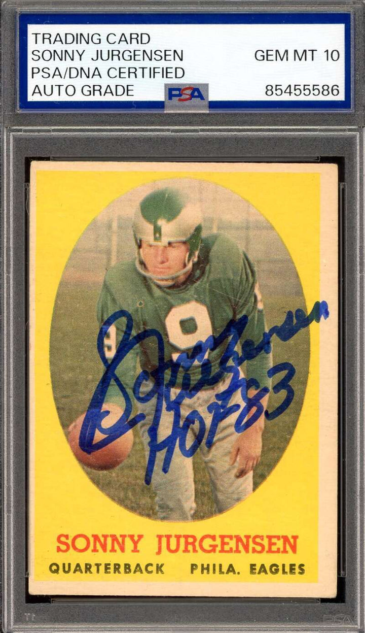 Sonny Jurgensen Gem Mint 10 PSA DNA Signed 1958 Topps Rookie Autograph