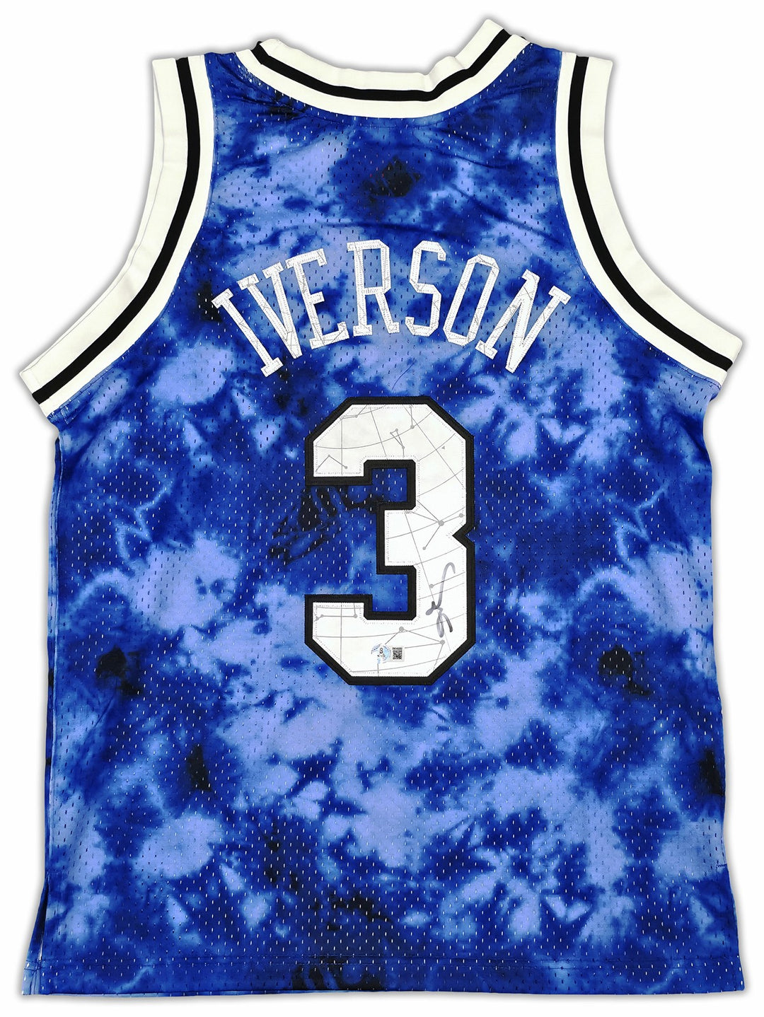 76ers Allen Iverson Auto Blue M & N 1996-97 HWC Swingman Galaxy Jersey Size M