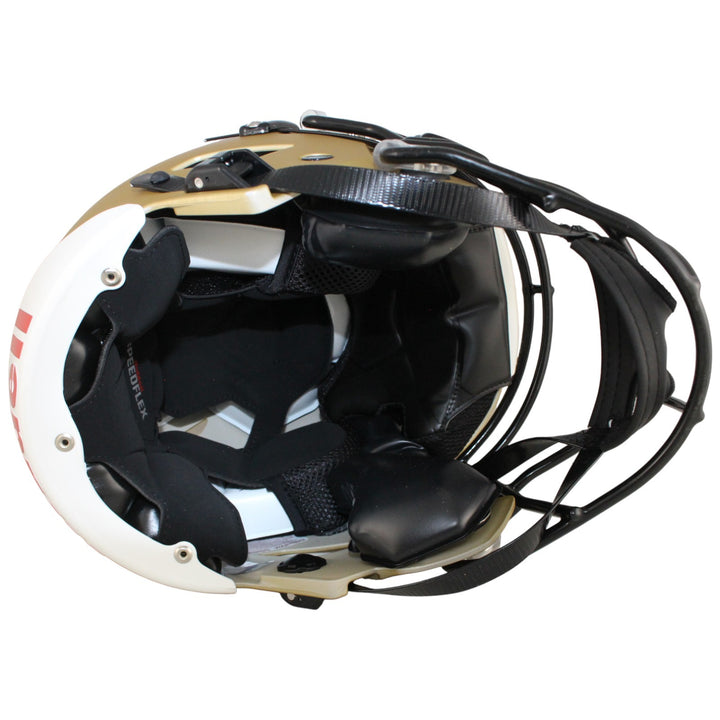 Travis Hunter Autographed Colorado Buffaloes Gold SpeedFlex Helmet Beckett 53372