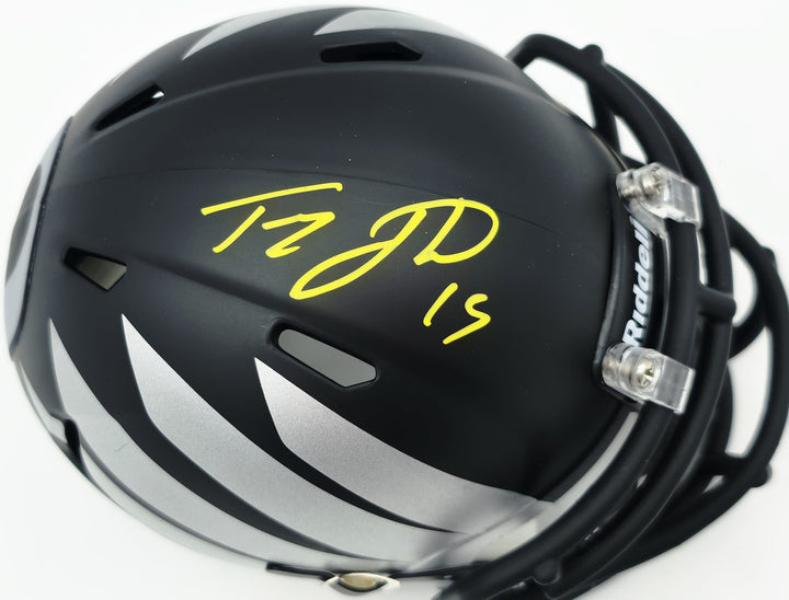 Tez Johnson Signed Oregon Ducks Matte Black Speed Mini Helmet JSA Witness