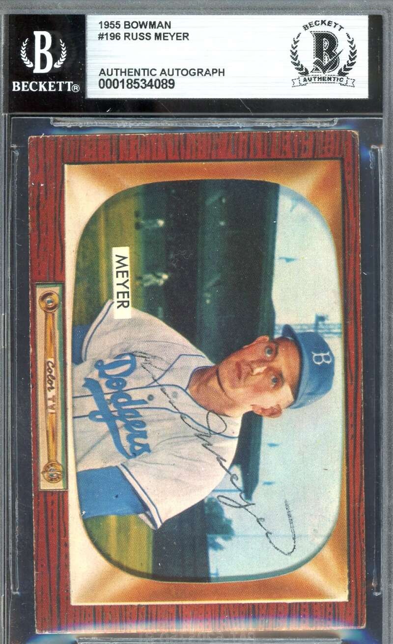Russ Meyer Beckett BAS Signed 1955 Bowman Autographed Dodgers