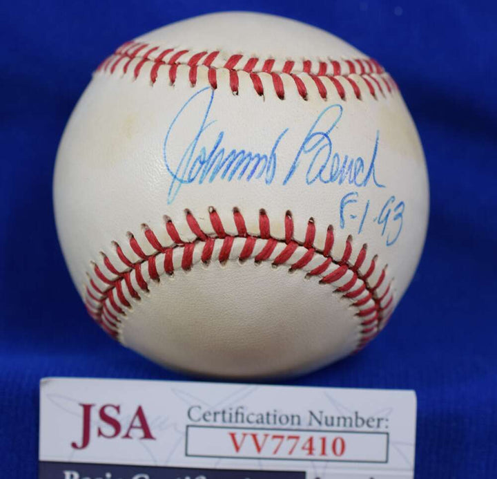 Johnny Bench 8-1-93 JSA Coa Autograph National League ONL Signed BasebaLL