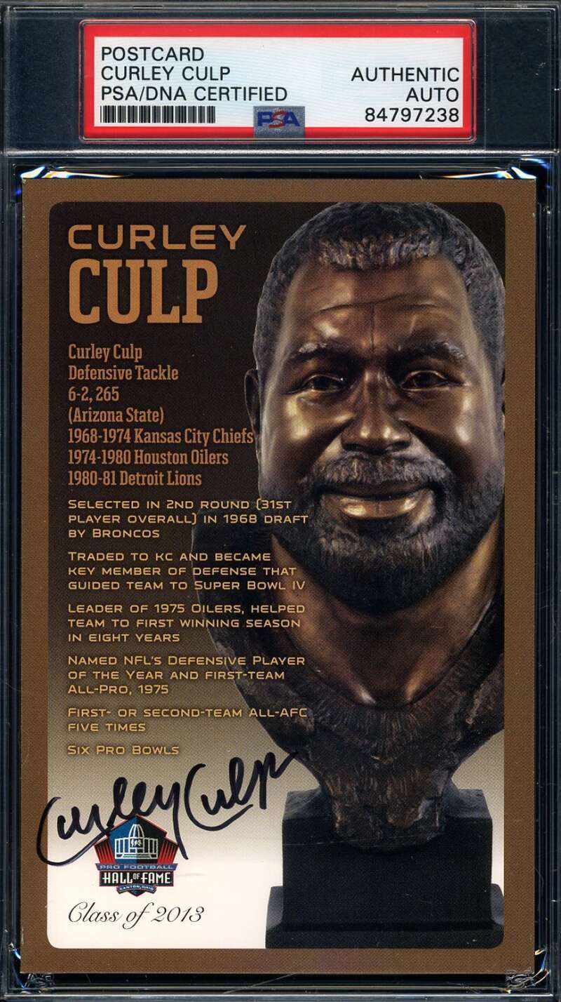 Curley Culp PSA DNA Signed Hall of Fame Bronze Bust Postcard Autograph