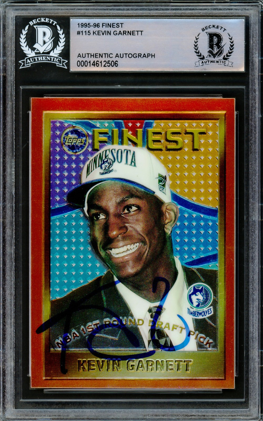 Kevin Garnett Signed 1995-96 Topps Finest RC 115 Minnesota Timberwolves Beckett