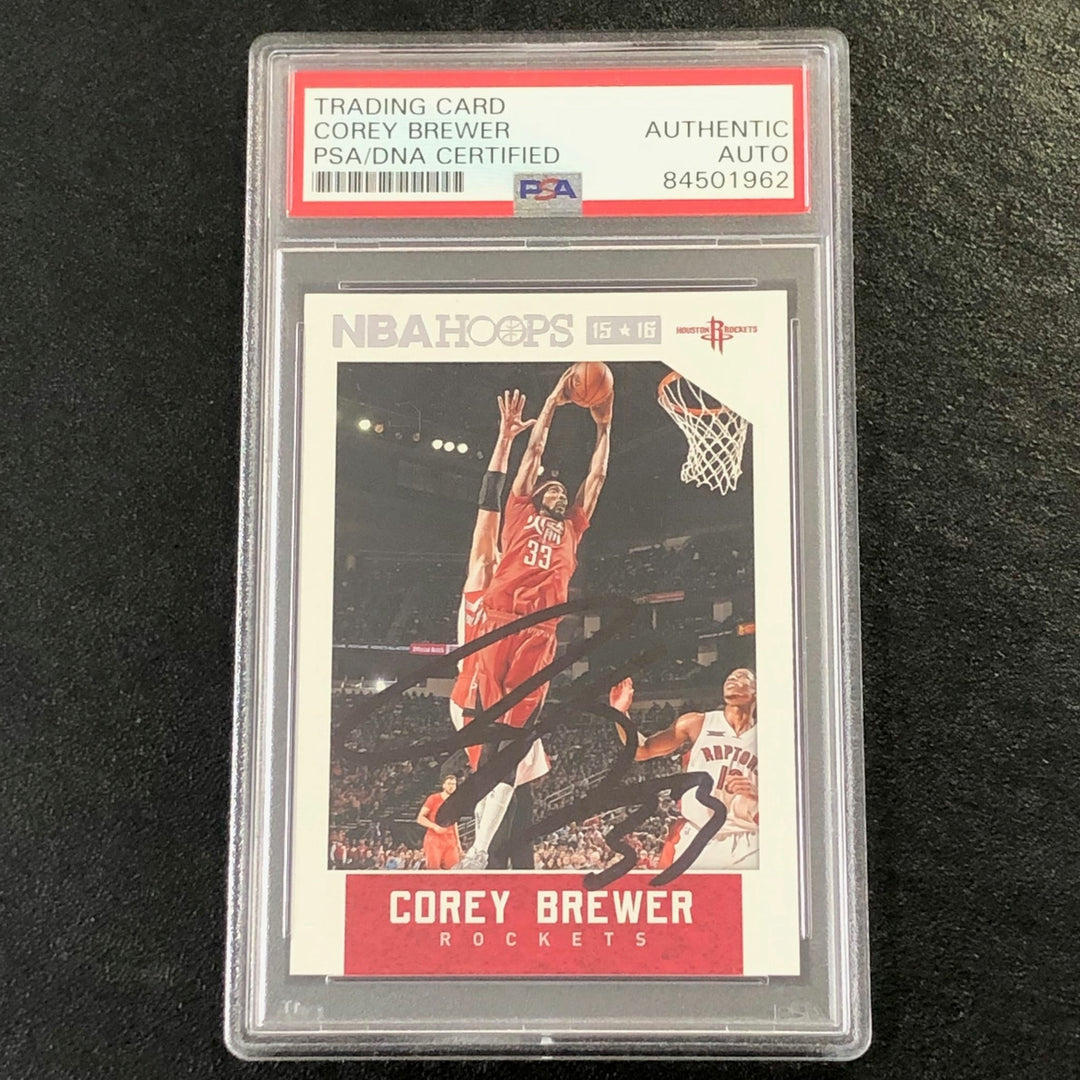 2015-16 NBA Hoops #197 Corey Brewer Signed Card AUTO PSA Slabbed Rockets