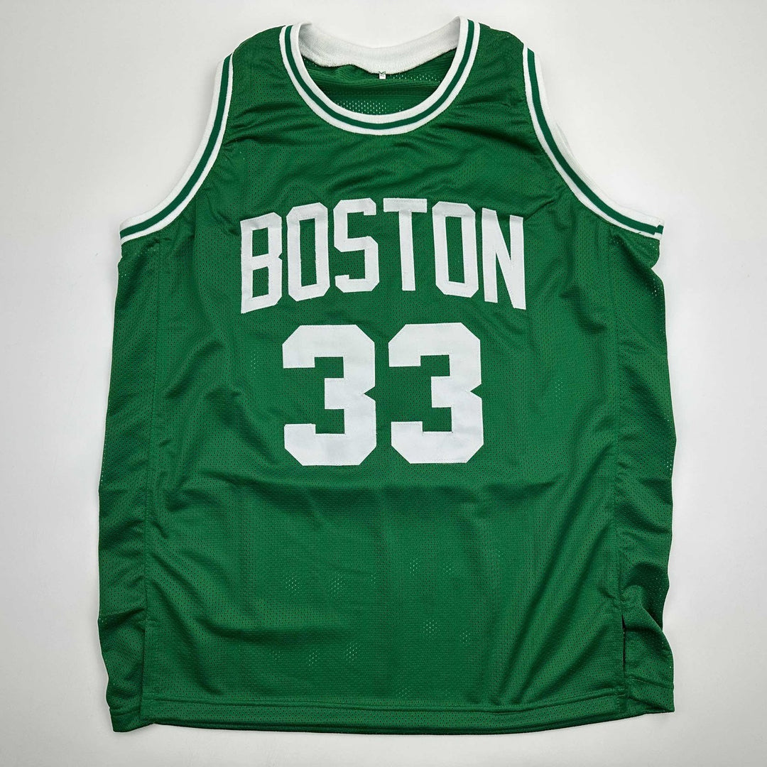 Autographed/Signed Larry Bird Boston Green Jersey Beckett BAS COA